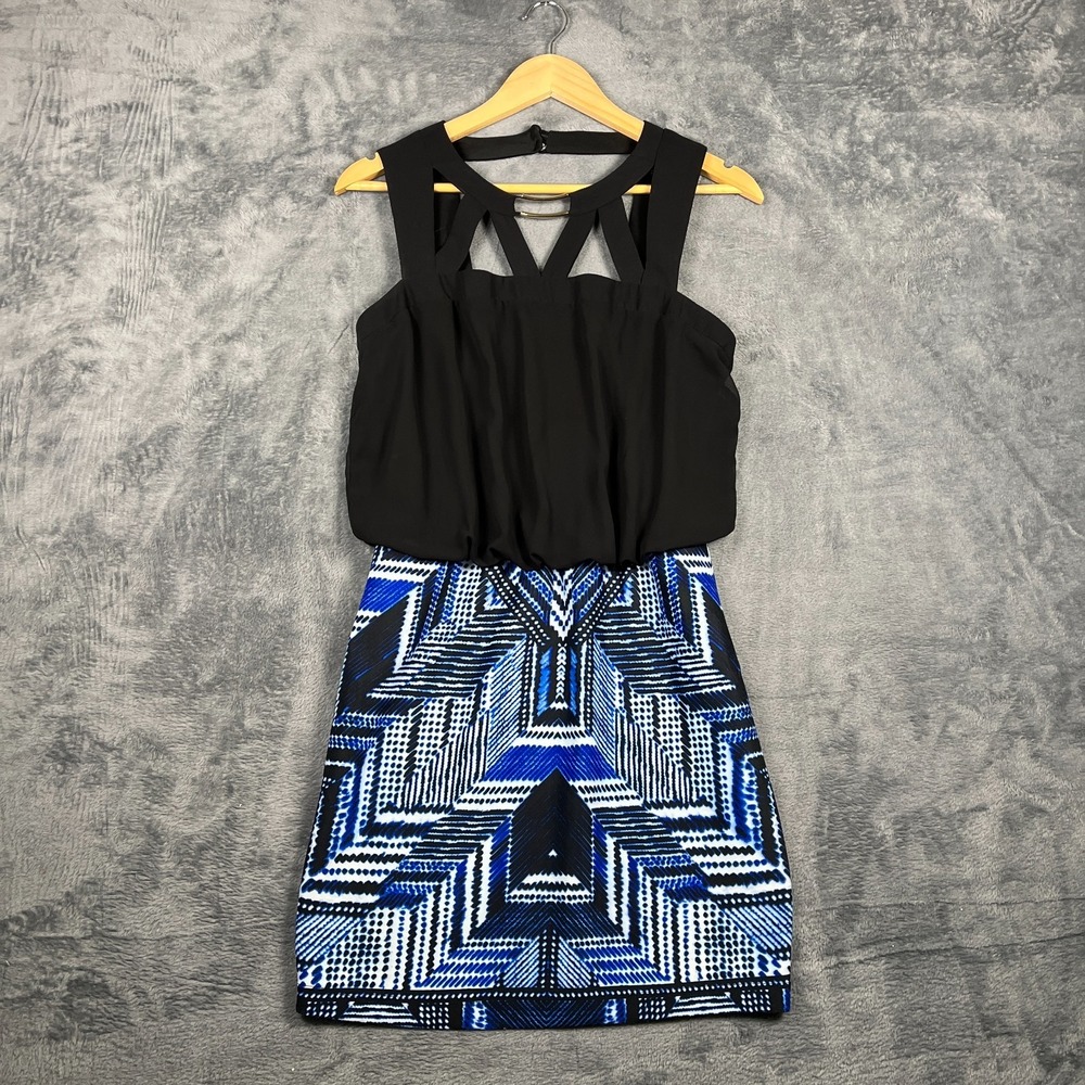 Bisou Bisou Mini Dress Womens 4 Multicolor Geometric Print Wide Strap Party